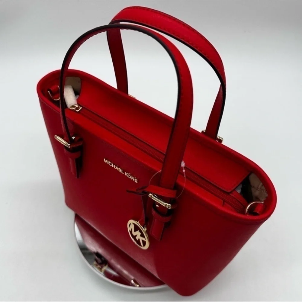 Michael Kors Jet Set Travel Extra-Small Top Zip Tote Bag Red - Picture 6 of 9